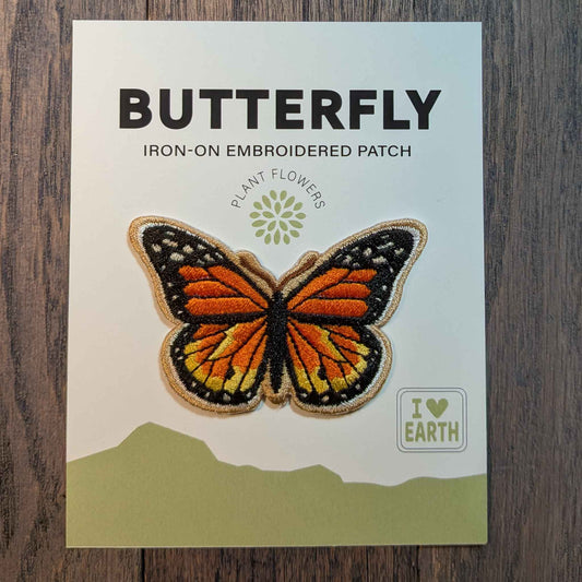 Monarch Butterfly Iron- on embroidered patch. Conservation edition patches.