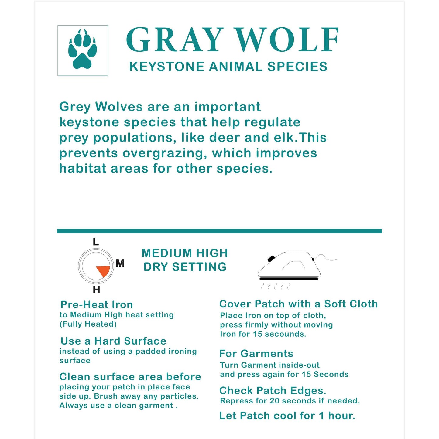 Gray Wolf Conservation Iron-On Patch / 15 units / $105