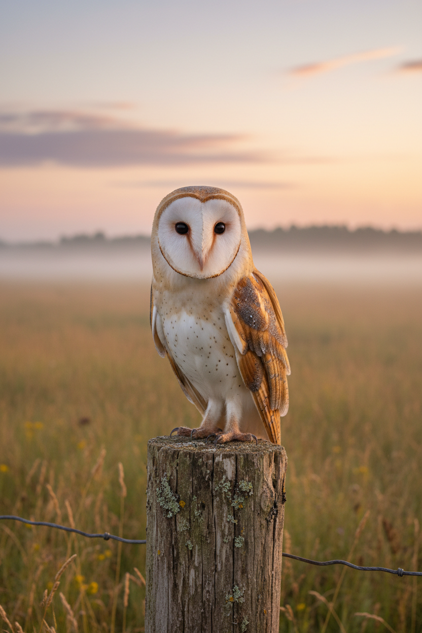 Barn Owl on Fence Post