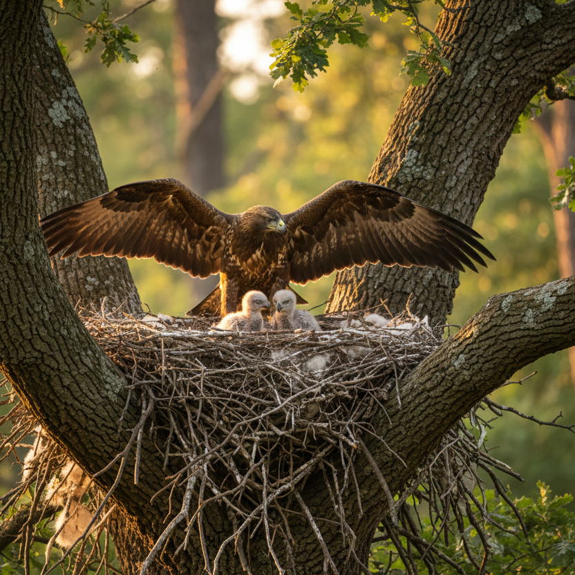 Eagle on Nest with Chicks