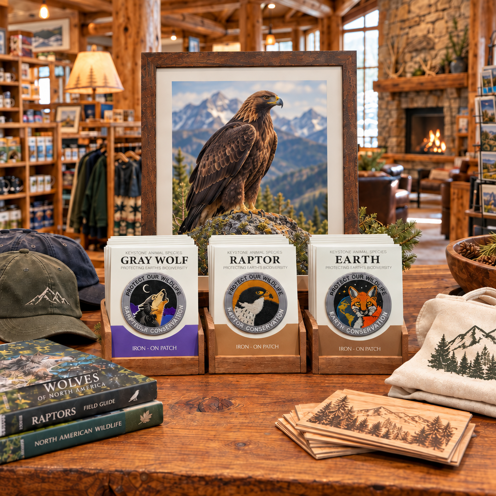 Golden eagle photograph above a stocked conservation patch display