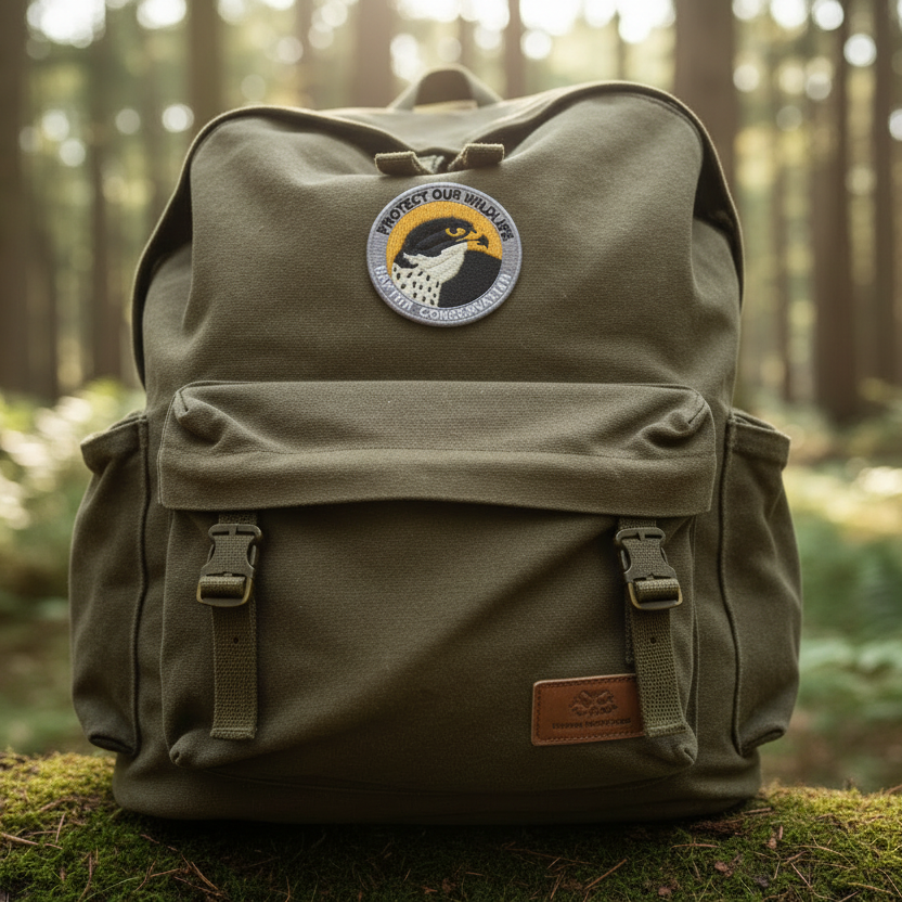 Raptor Conservation Patch Close-Up on Backpack