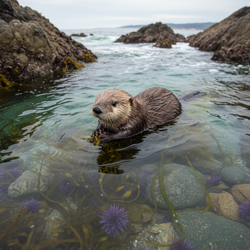 Sea Otter by Rocks