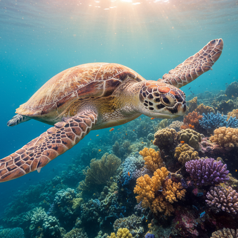 Sea Turtle Flippers Stretched Swimming